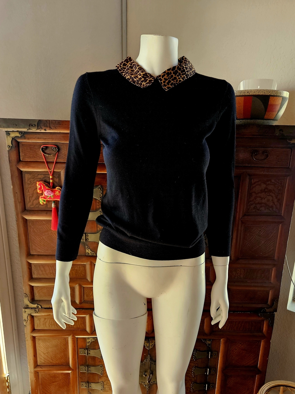 J CREW Leopard Collar MERINO WOOL Sweater. NEW!